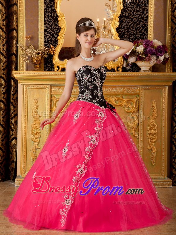 Breckenridge CO Appliqued Quinces Dresses in Hot Pink and Black